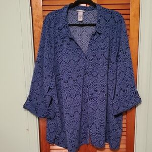 Catherines Navy Blue Patterned Button Down Shirt